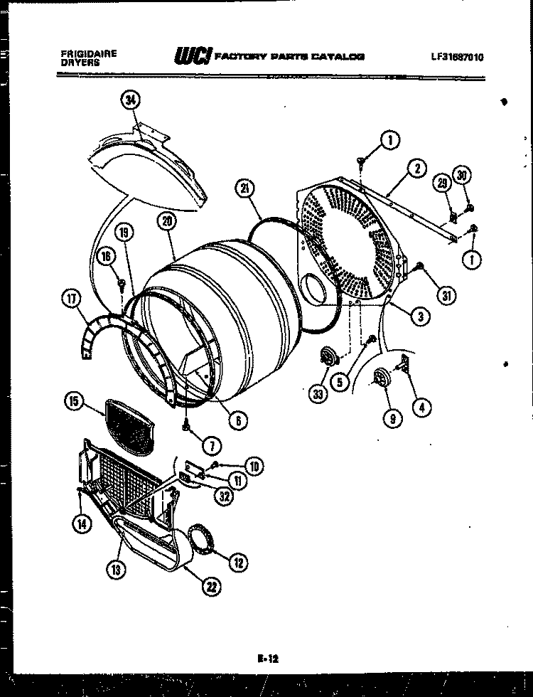 DRUM PARTS Diagram and Parts List for DEDML6  Frigidaire Dryer