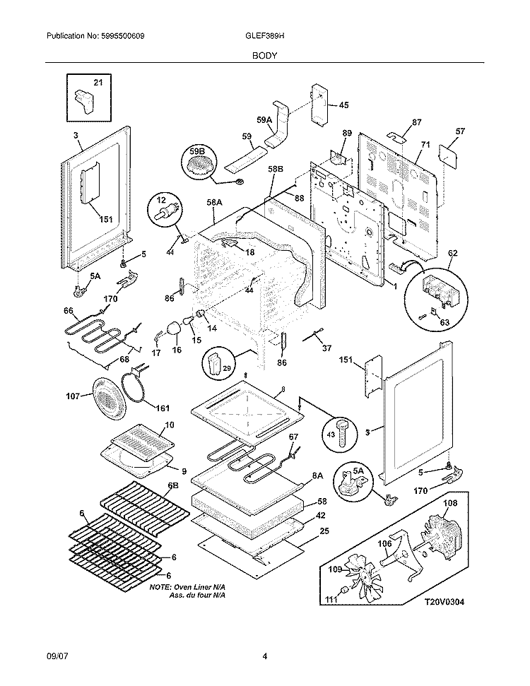 BODY Diagram and Parts List for GLEF389HBA  Frigidaire Range