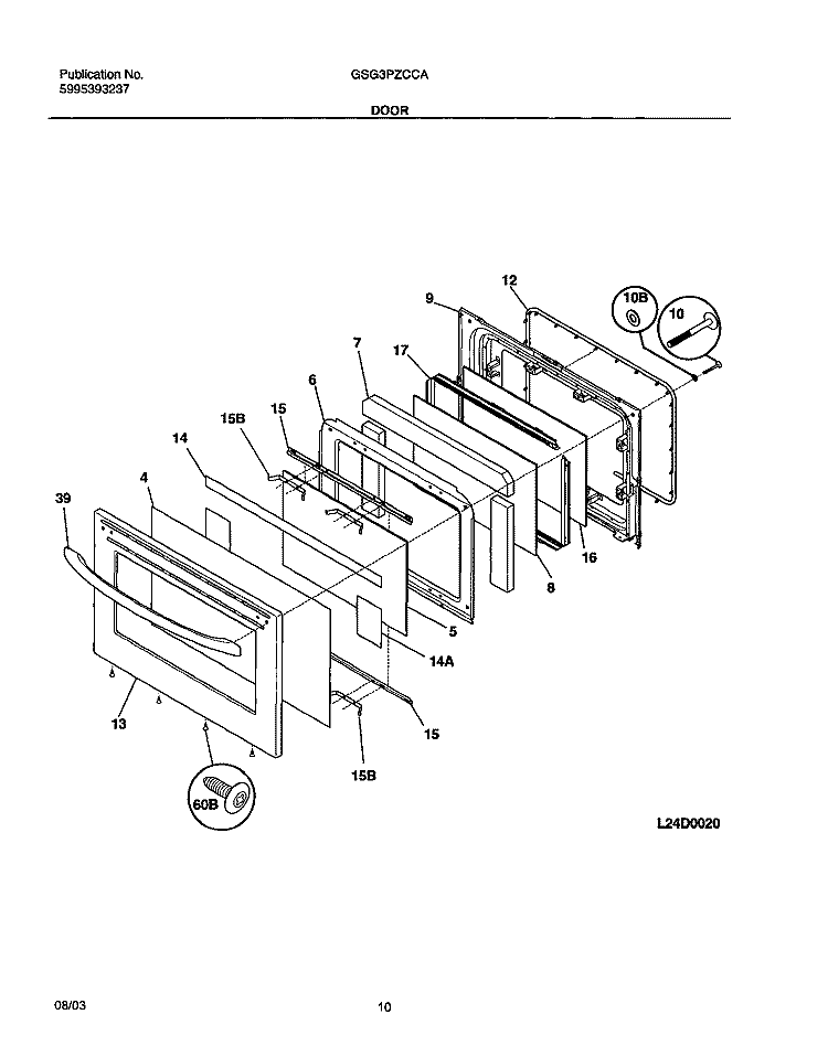 DOOR Diagram and Parts List for GSG3PZCCA  Frigidaire Range