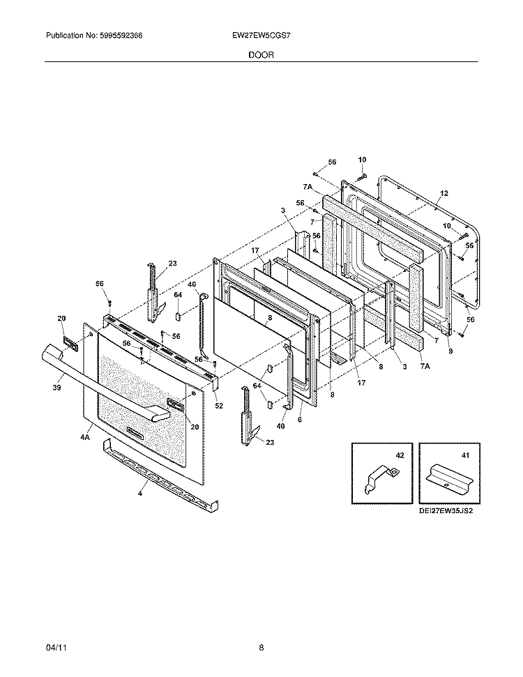 DOOR Diagram and Parts List for EW27EW5CGS7  Electrolux Wall Oven