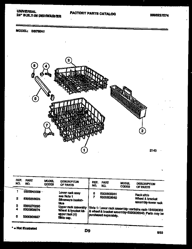 RACKS AND TRAYS Diagram and Parts List for DB700AW1  Frigidaire Dishwasher