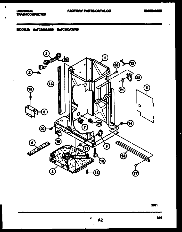INTERIOR PARTS Diagram and Parts List for TC500ABD0  Frigidaire Trash Compactor