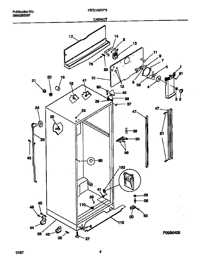CABINET Diagram and Parts List for FRT21NRFW0  Frigidaire Refrigerator