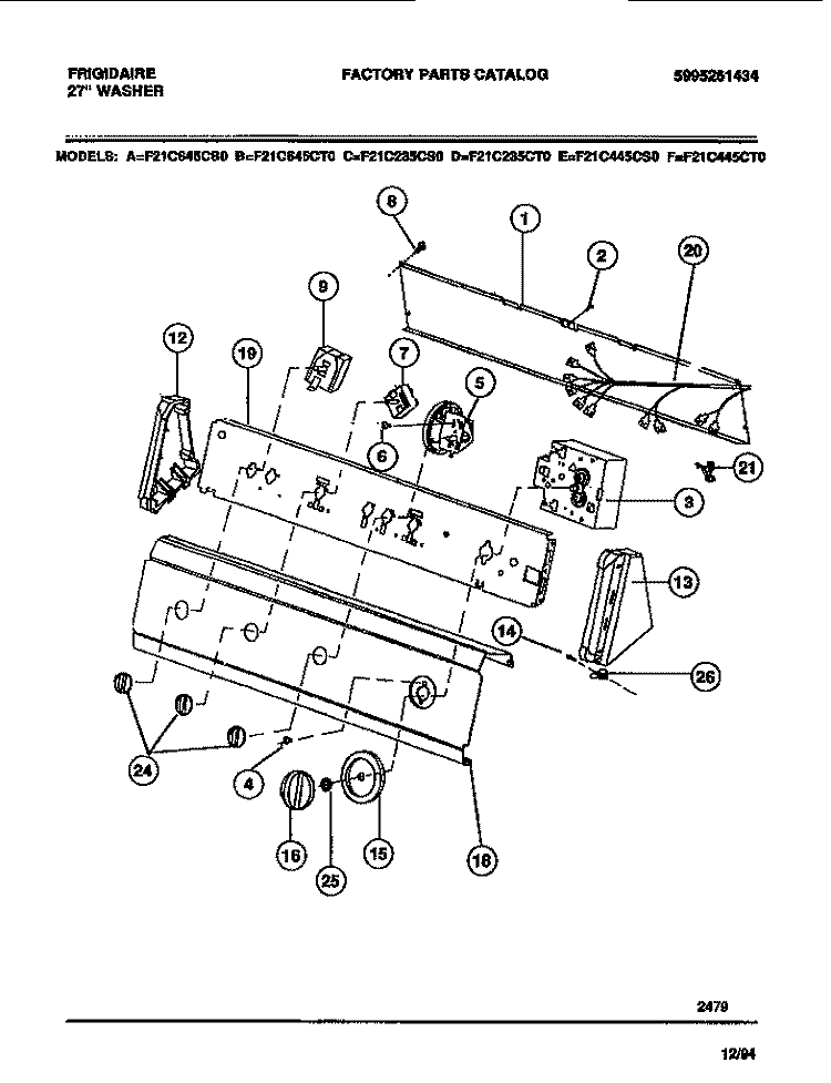CONSOLE Diagram and Parts List for F21C445CS0  Frigidaire Washer