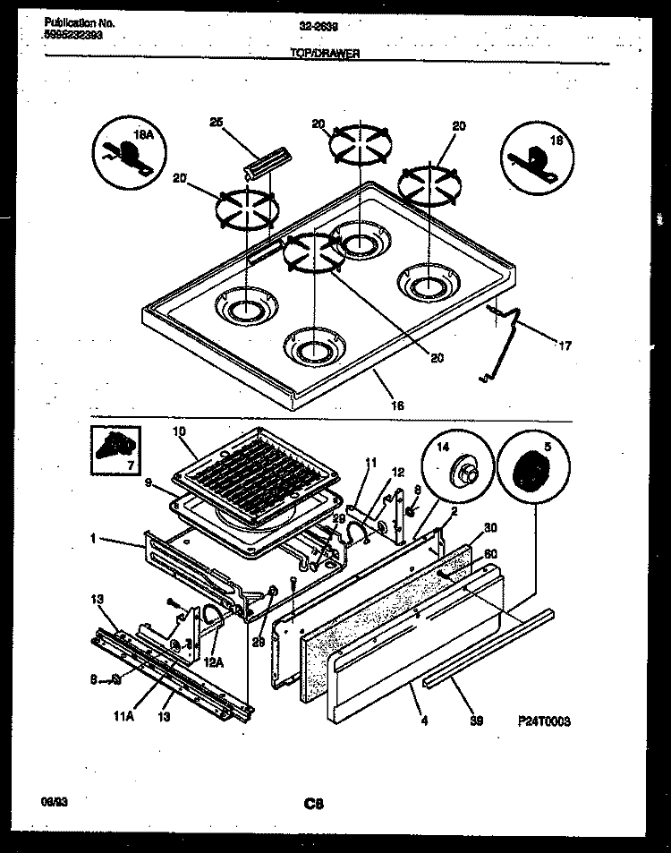 COOKTOP AND BROILER DRAWER PARTS Diagram and Parts List for 32-2639-00-07  Tappan Range
