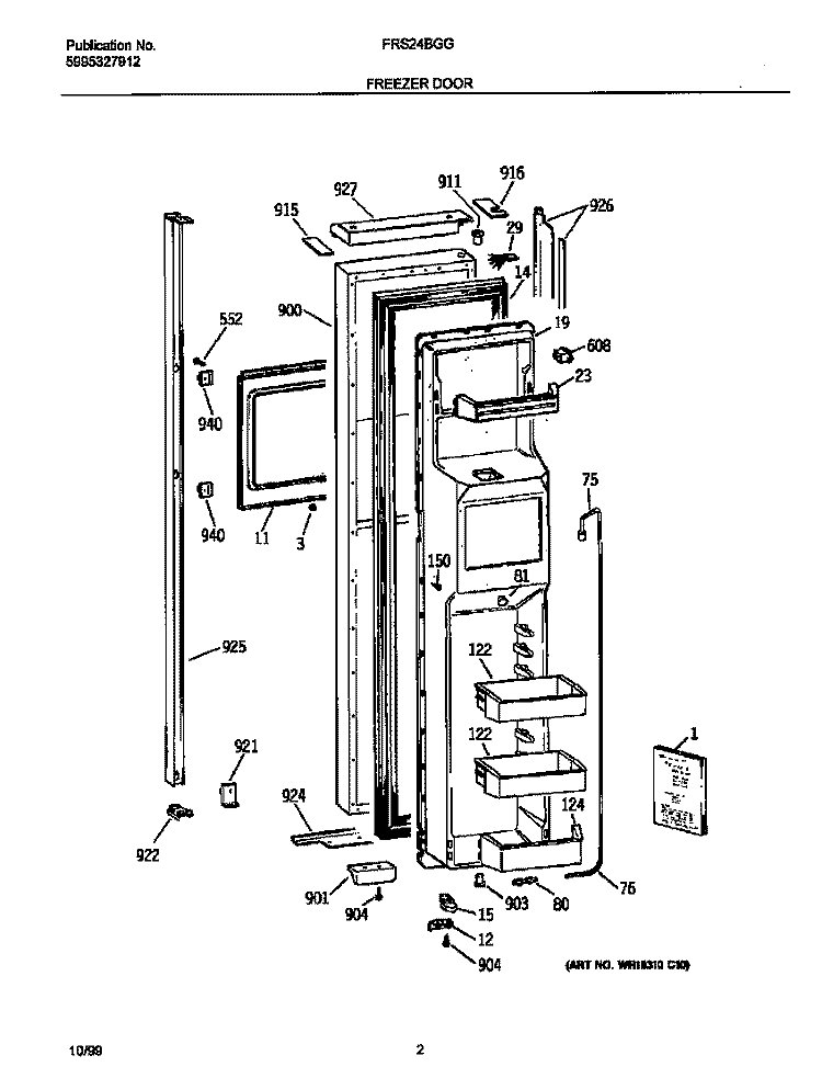FREEZER DOOR Diagram and Parts List for FRS24BGGW2  Frigidaire Refrigerator
