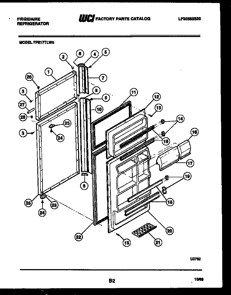 DOOR PARTS Diagram and Parts List for FPE17TLA0  Frigidaire Refrigerator