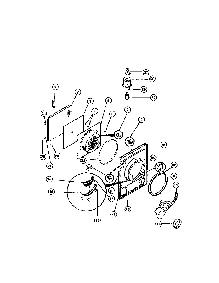 DOOR, FRONT PANEL, LINT FILTER Diagram and Parts List for FDG747RBT0  Frigidaire Dryer
