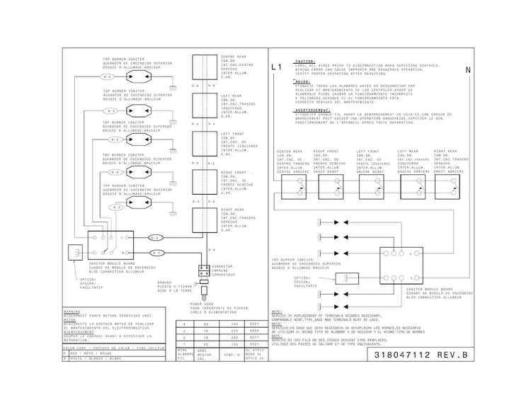 Wiring Diagram Diagram and Parts List for FFGC3626SBA  Frigidaire Cooktop