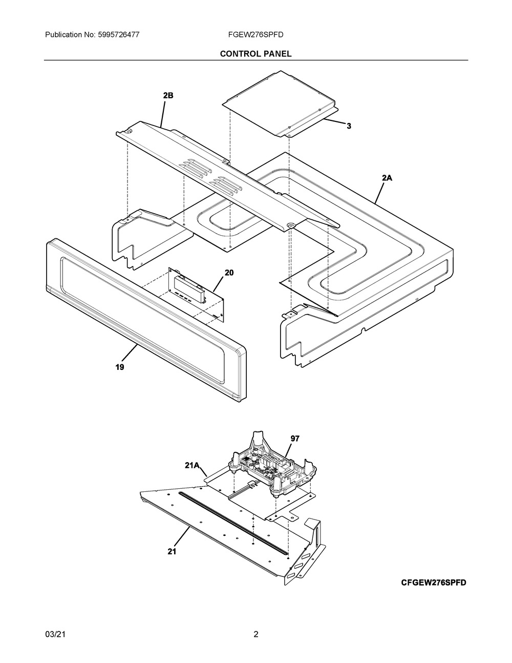 Control Panel Diagram and Parts List for FGEW276SPFD  Frigidaire Range