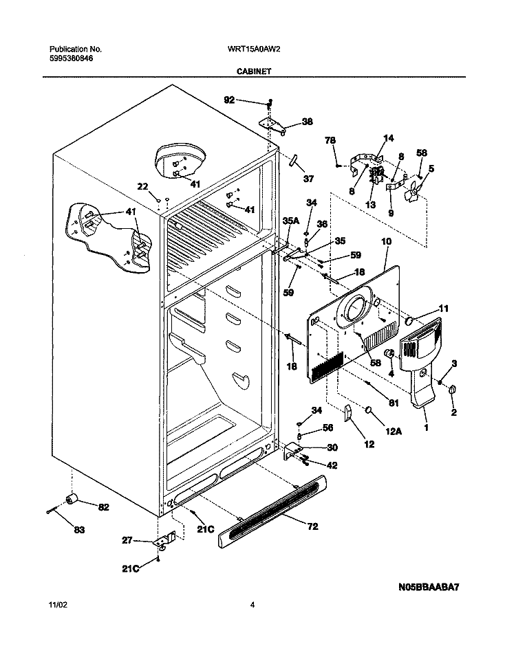 CABINET Diagram and Parts List for WRT15A0AW2  Westinghouse Refrigerator