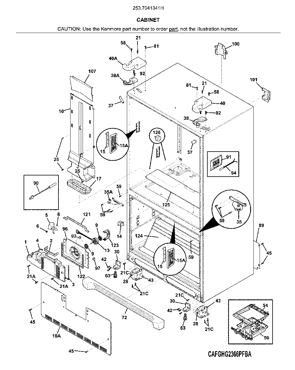 Cabinet Diagram and Parts List for 2537041341H  Kenmore Refrigerator