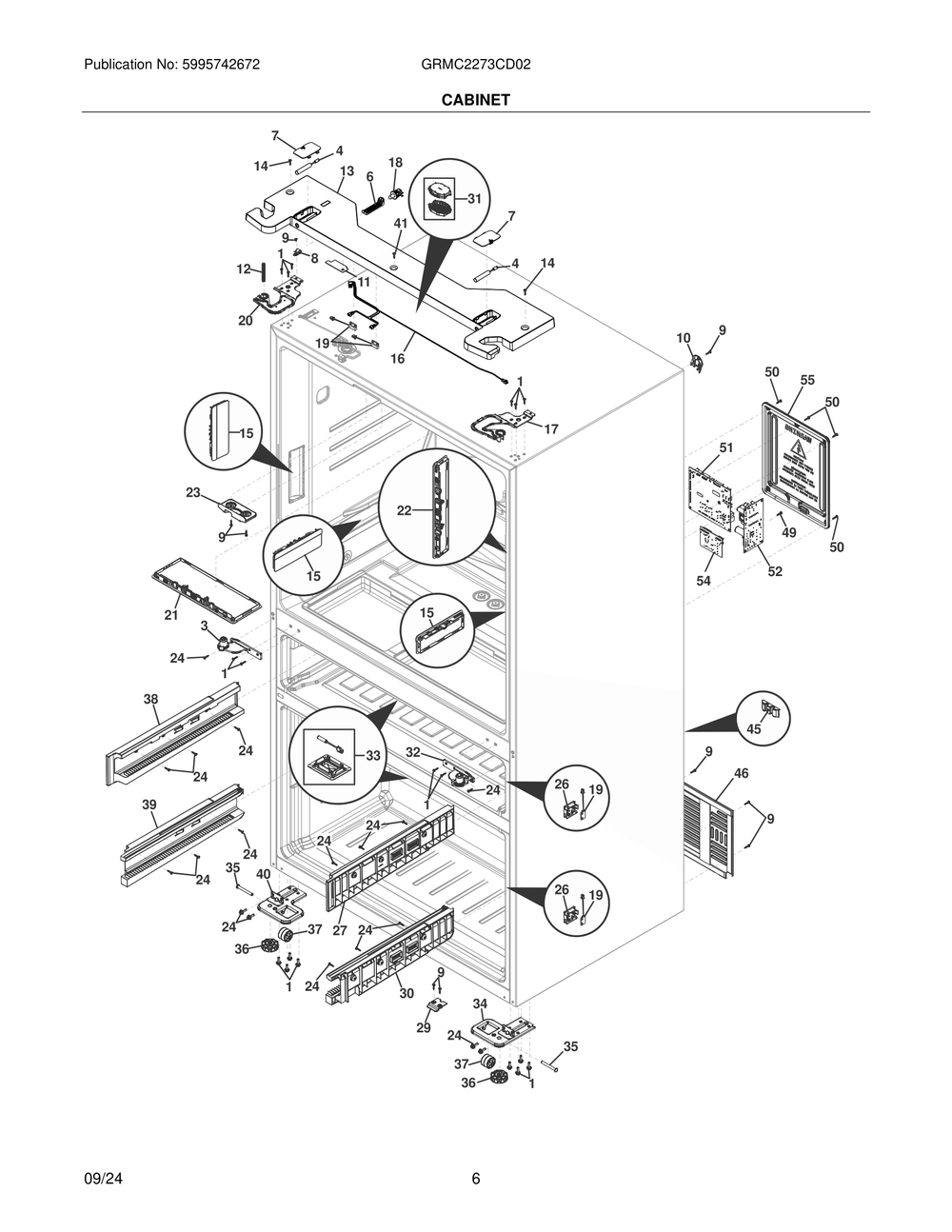 Cabinet Diagram and Parts List for GRMC2273CD02  Frigidaire Refrigerator