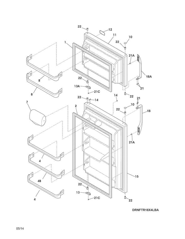 Doors Diagram and Parts List for NFTR18X4LBG  Frigidaire Refrigerator