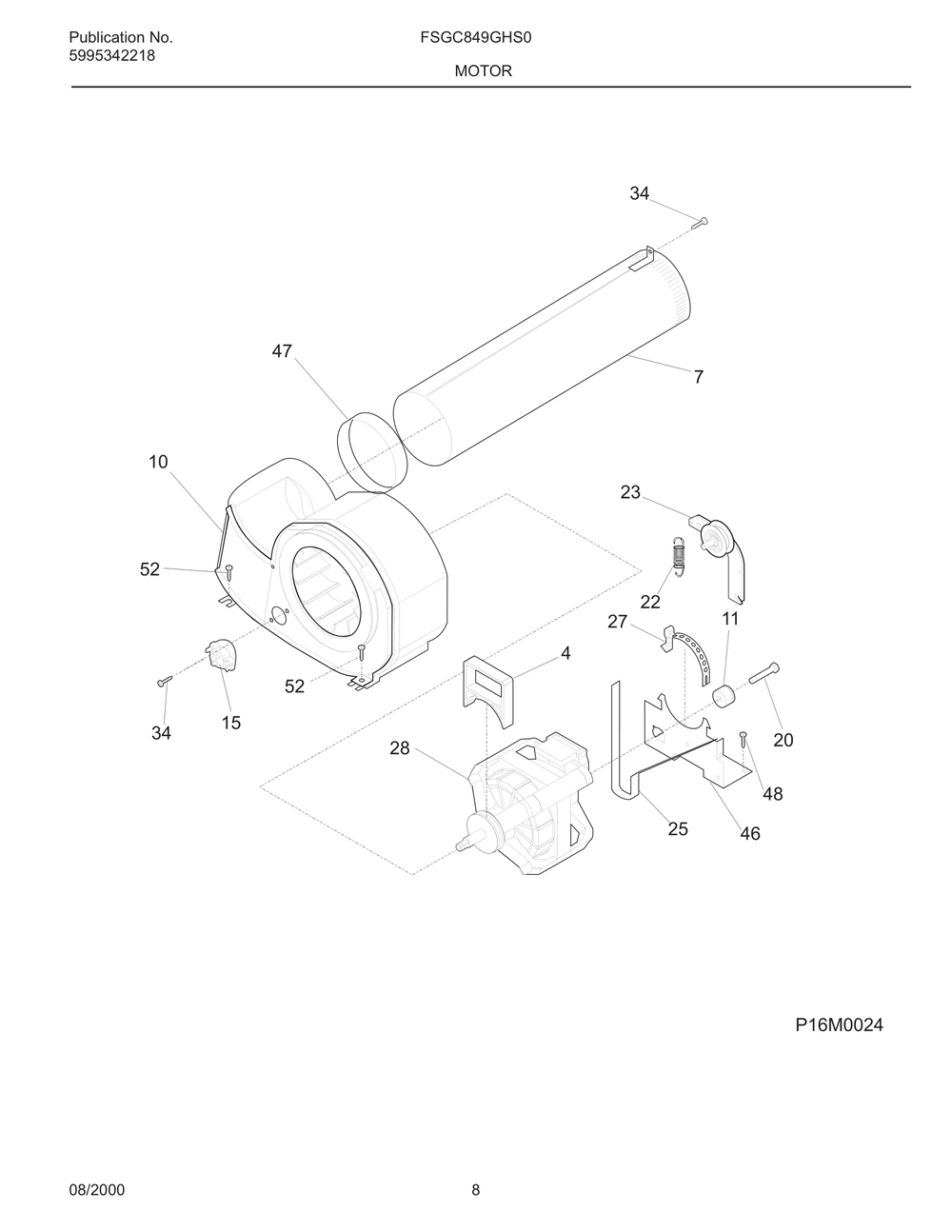 Motor Diagram and Parts List for FSGC849GHS0  Frigidaire Dryer