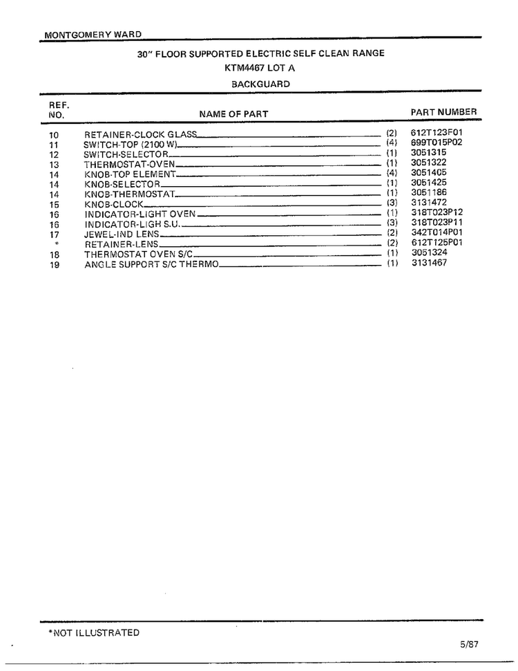 Backguard Page 2 Diagram and Parts List for 4467A  Frigidaire Range