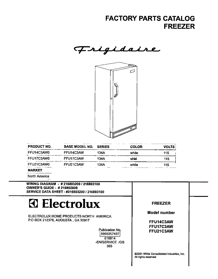 COVER Diagram and Parts List for FFU17C3AW0  Frigidaire Freezer