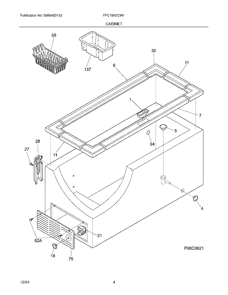 CABINET Diagram and Parts List for FFC15K3CW1  Frigidaire Freezer