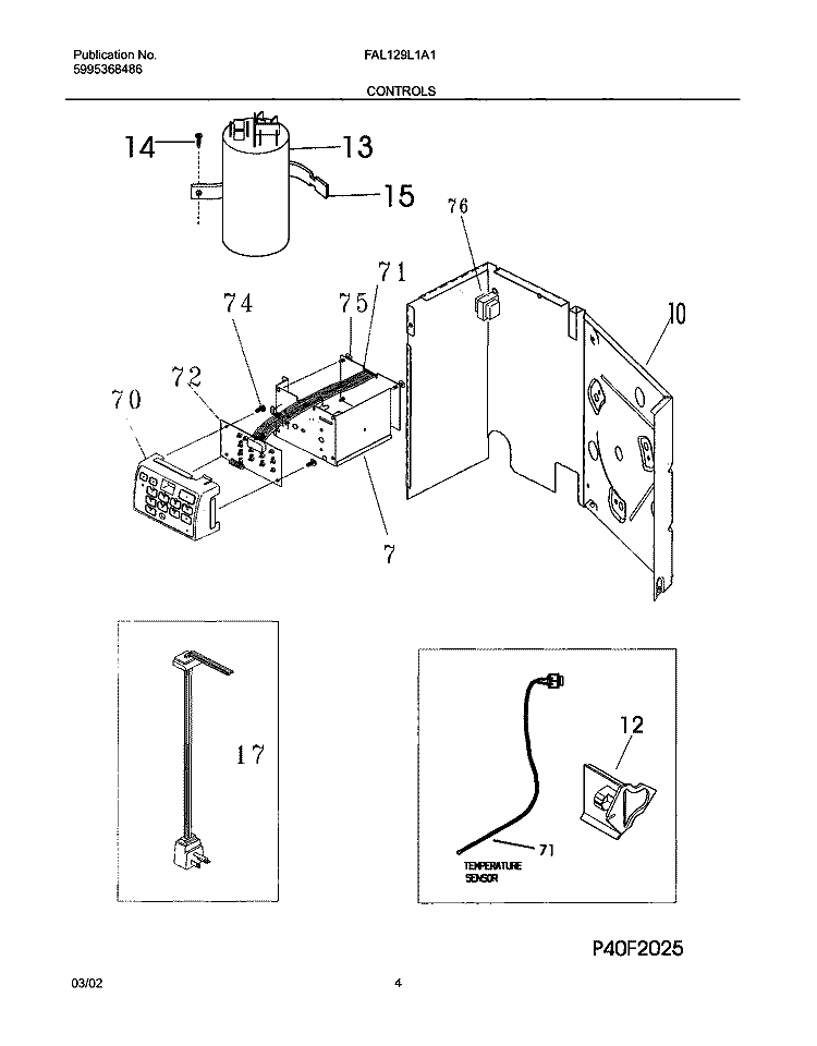 CONTROLS Diagram and Parts List for FAL129L1A1  Frigidaire Air Conditioner