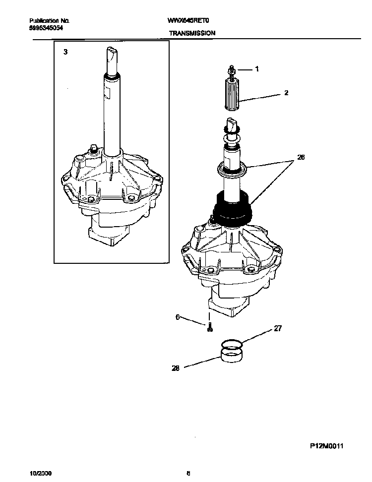 Transmission Diagram and Parts List for WWX645RET0  Westinghouse Washer