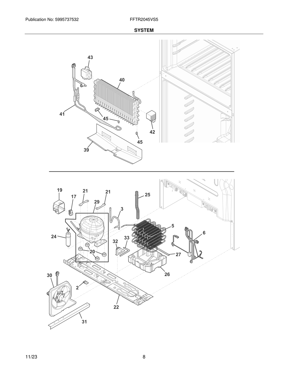 System Diagram and Parts List for FFTR2045VS5  Frigidaire Refrigerator