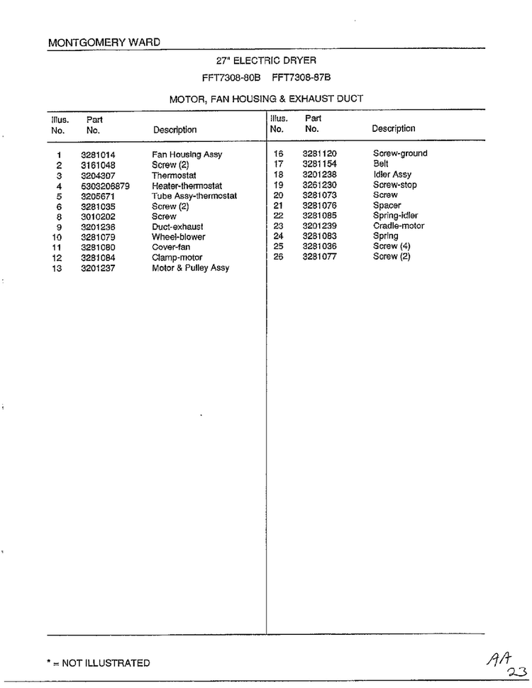 Motor, Fan Housing And Exhaust Duct Page 2 Diagram and Parts List for 7308B  Frigidaire Dryer