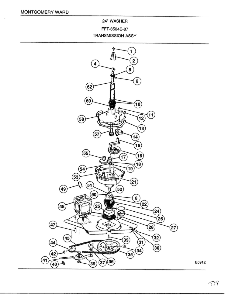 Transmission Assembly Diagram and Parts List for 6504E  Frigidaire Washer