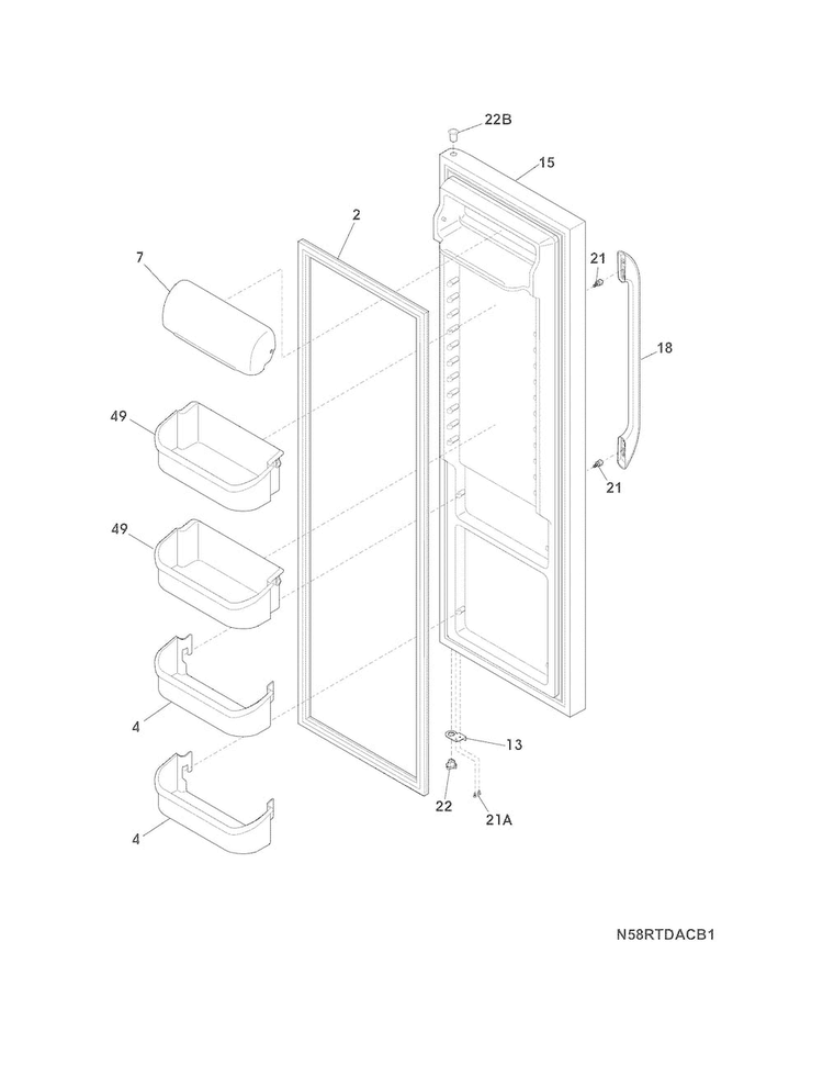Refrigerator Door Diagram and Parts List for FFHS2622MQJ  Frigidaire Refrigerator