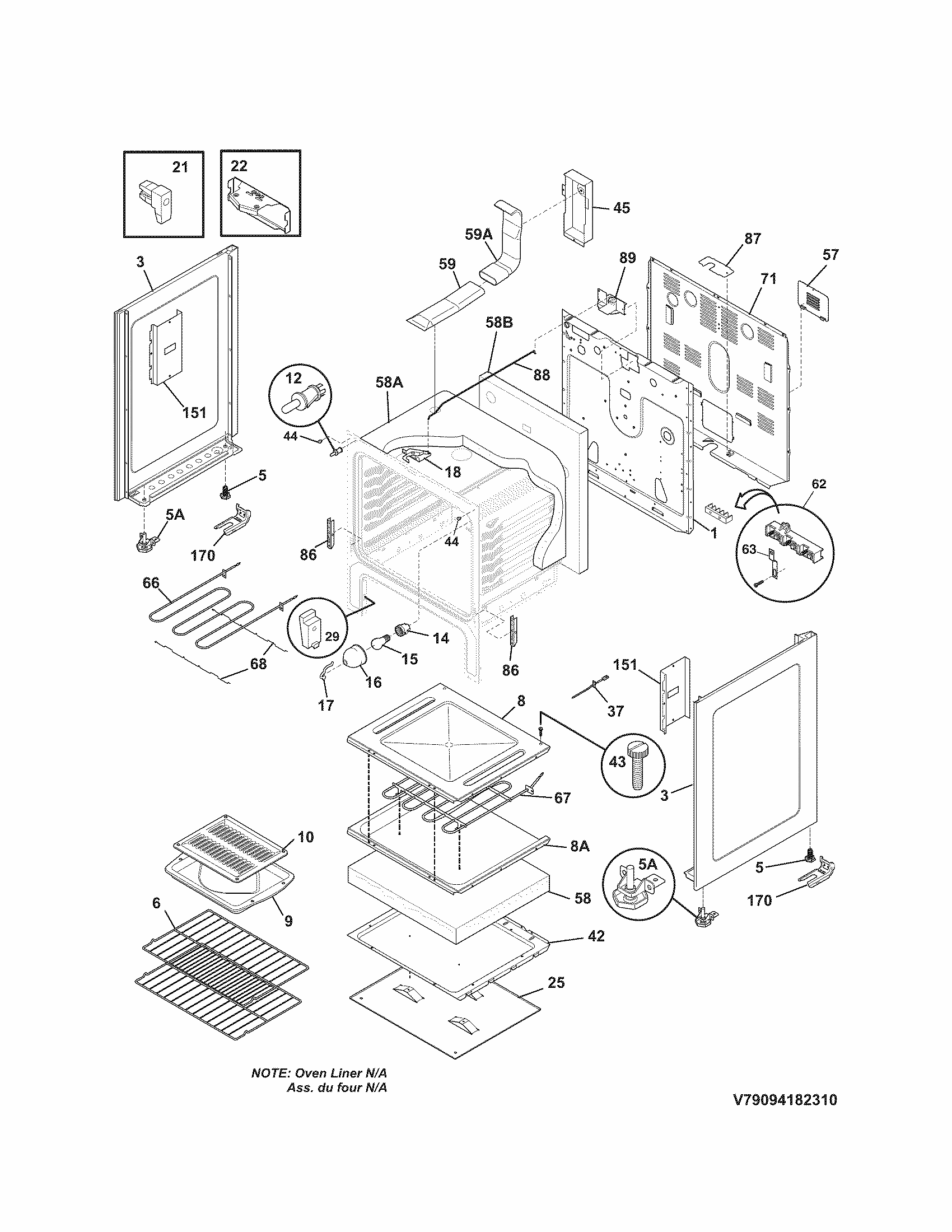 Body Diagram and Parts List for 79094184310  Kenmore Range