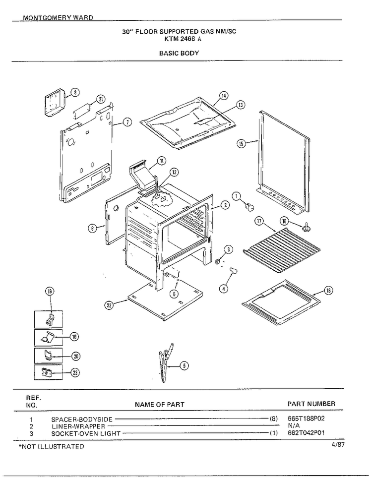 30" Floor/basic Body Diagram and Parts List for 2468A  Frigidaire Range