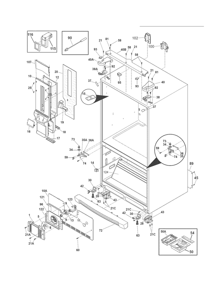Cabinet Diagram and Parts List for EW23BC71ISC  Electrolux Refrigerator