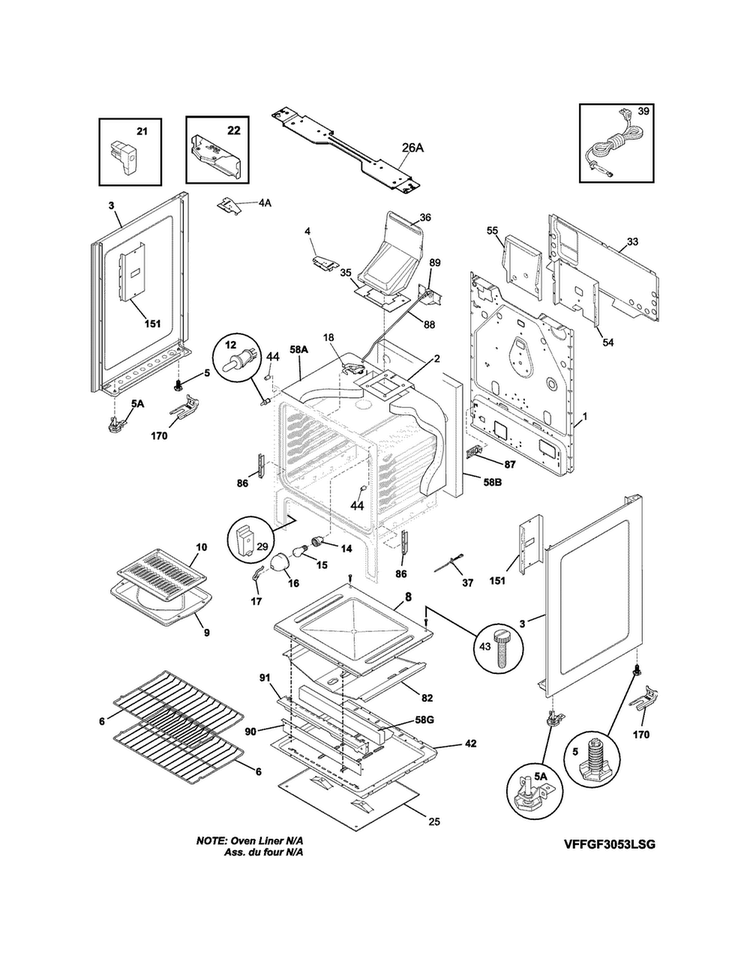 Body Diagram and Parts List for FFGF3021ZWE  Frigidaire Range