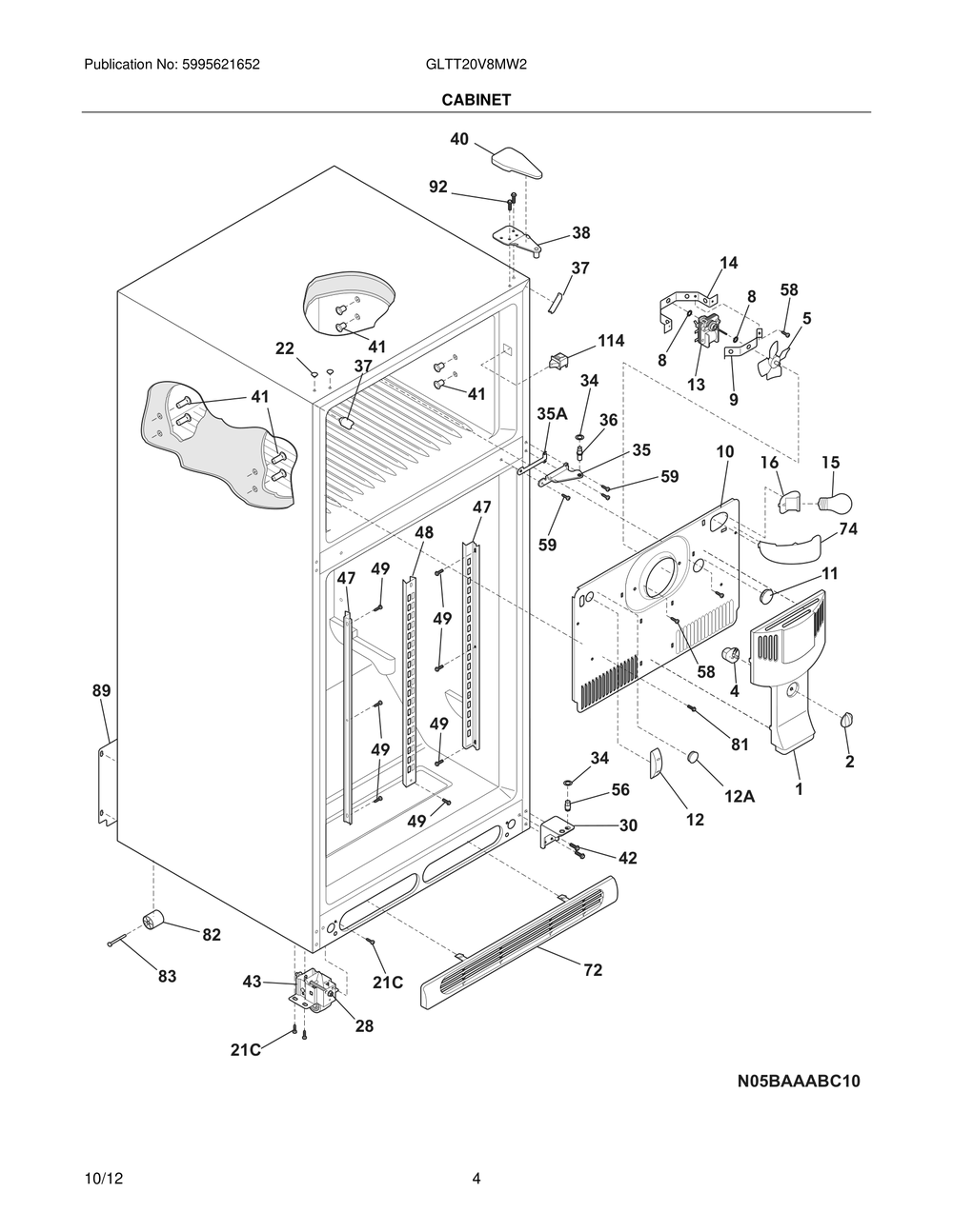 Cabinet Diagram and Parts List for GLTT20V8MW2  Frigidaire Refrigerator
