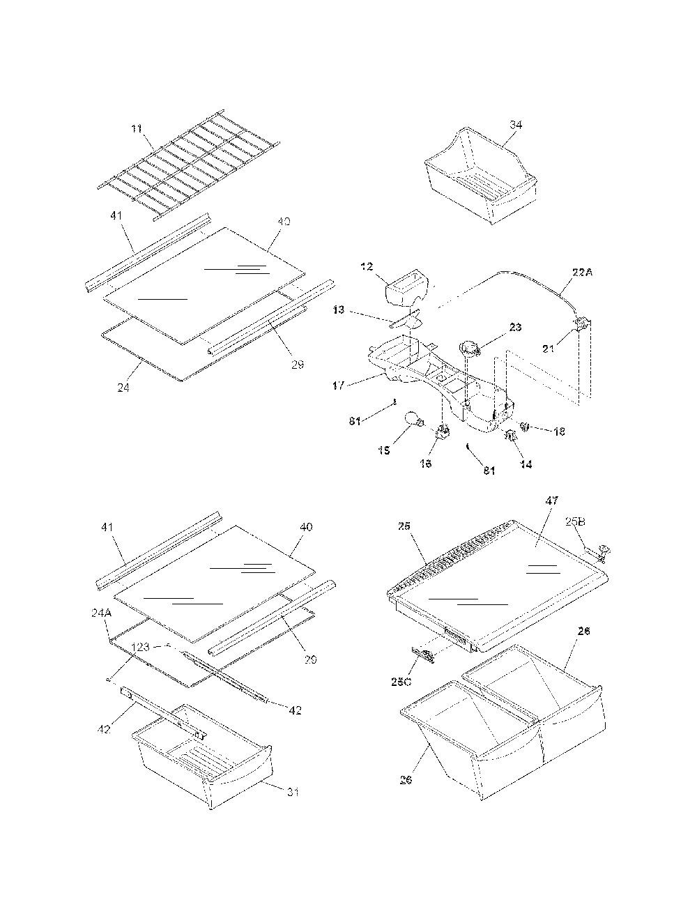 Shelves Diagram and Parts List for 25378899013  Kenmore Refrigerator