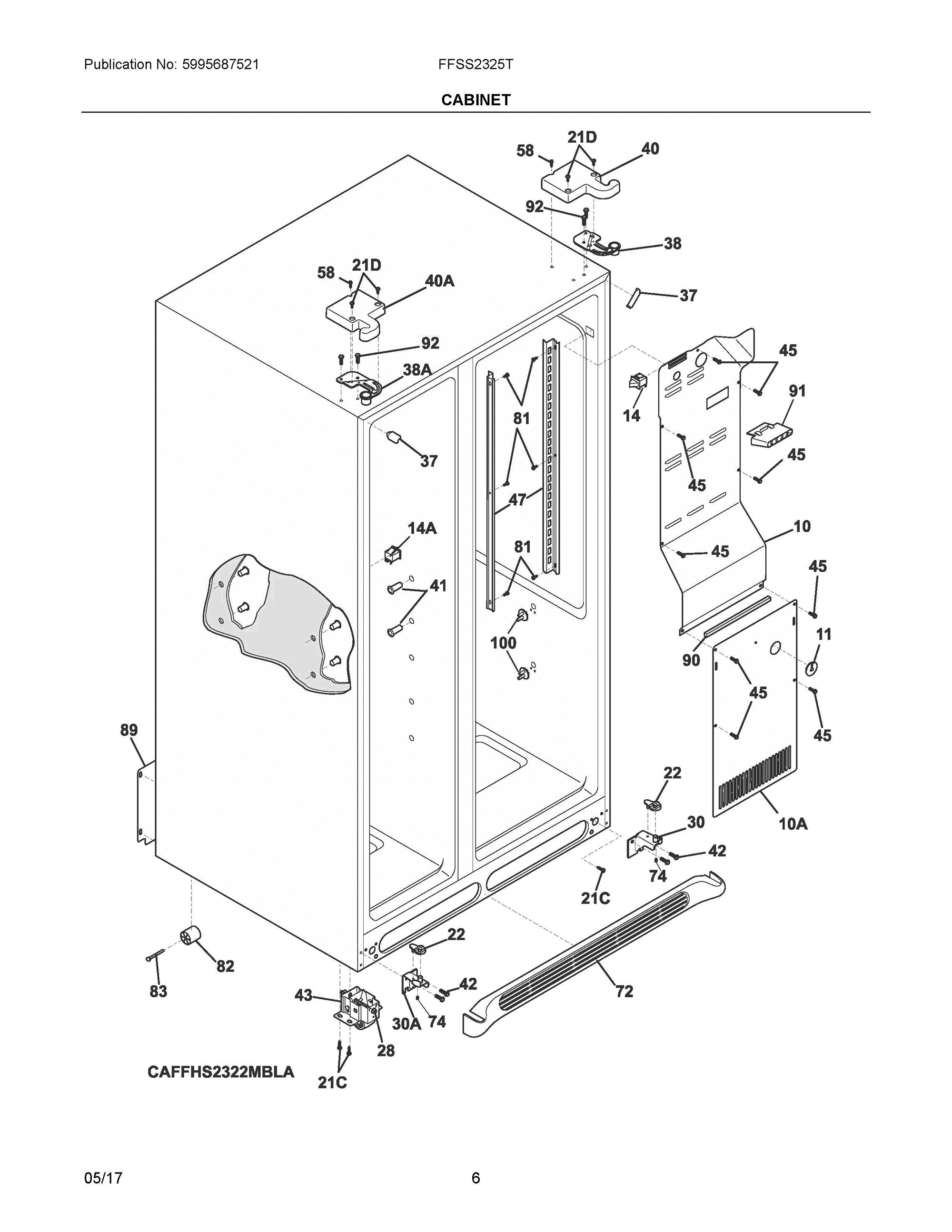 04 - CABINET Diagram and Parts List for FFSS2325TP0  Frigidaire Refrigerator