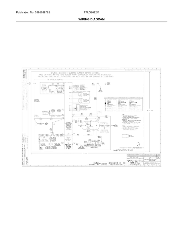 Wiring Diagram Diagram and Parts List for FFLG2022MW3  Frigidaire Washer Dryer Combo