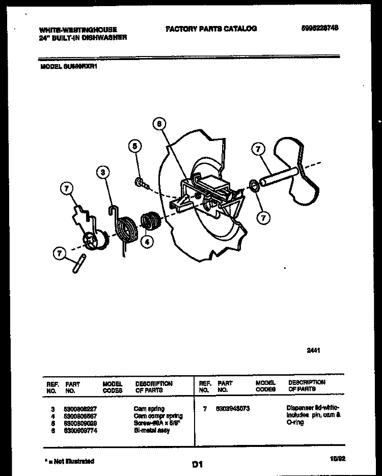 CAM Diagram and Parts List for SU880RXR1  Frigidaire Dishwasher