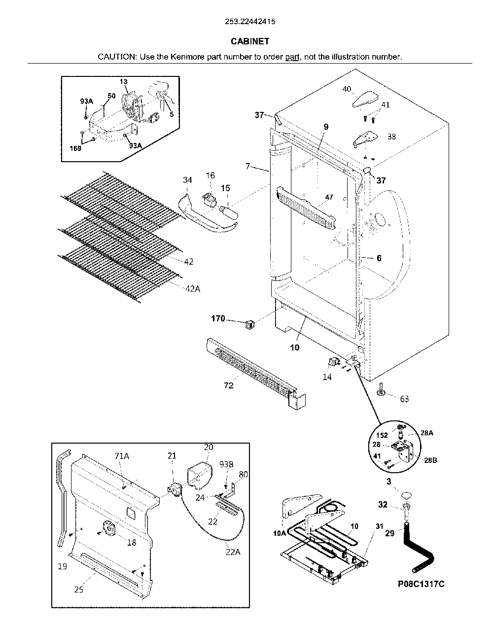 Cabinet Diagram and Parts List for 25322442415  Kenmore Freezer