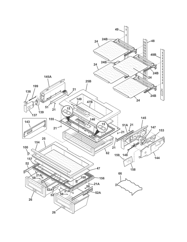 Shelves Diagram and Parts List for EI28BS80KS1  Electrolux Refrigerator