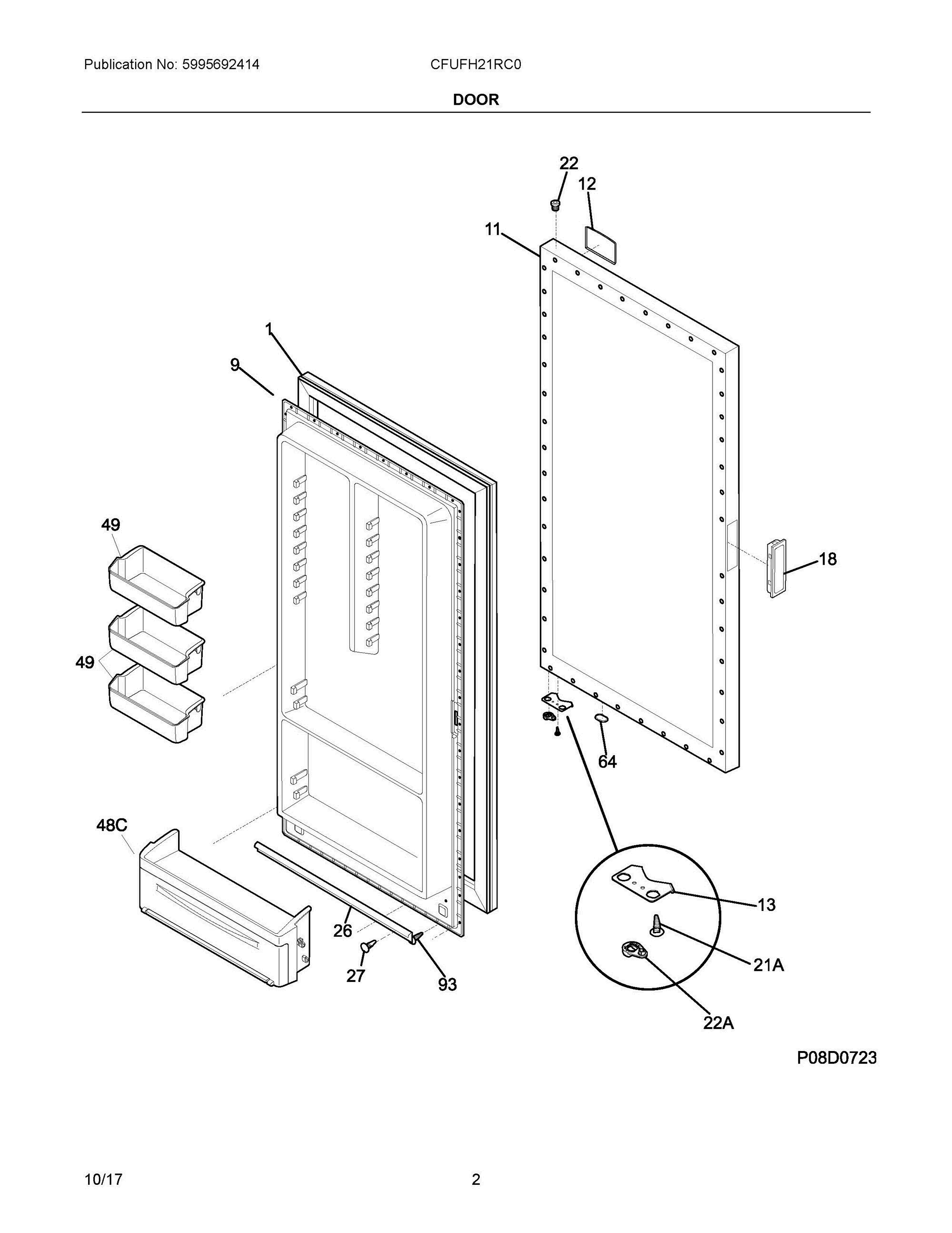 02 - DOOR Diagram and Parts List for CFUFH21RC0  Frigidaire Freezer