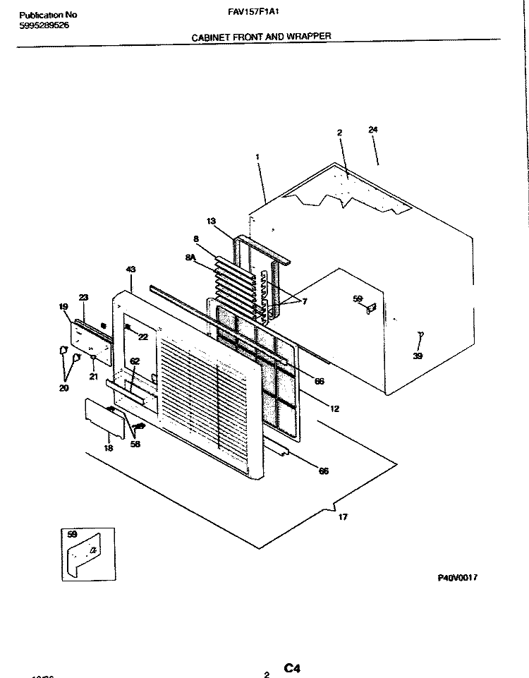 CABINET FRONT AND WRAPPER Diagram and Parts List for FAV157F1A1  Frigidaire Air Conditioner