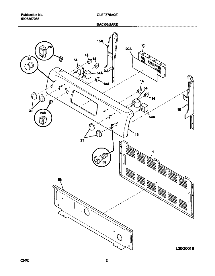 BACKGUARD Diagram and Parts List for GLEF376AQE  Frigidaire Range