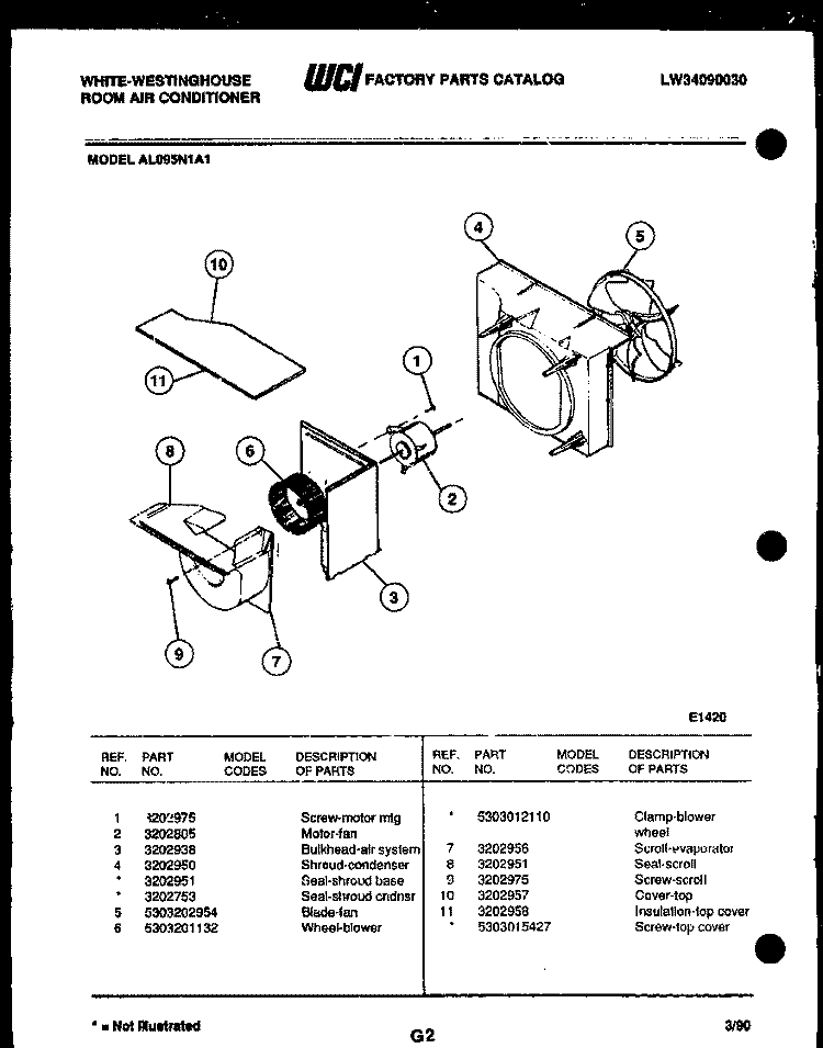 AIR HANDLING PARTS Diagram and Parts List for AL095N1A1  Frigidaire Air Conditioner