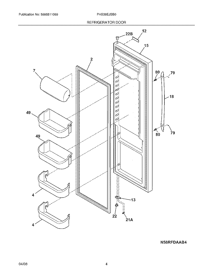 REFRIGERATOR DOOR Diagram and Parts List for PHS38EJSB0  Frigidaire Refrigerator