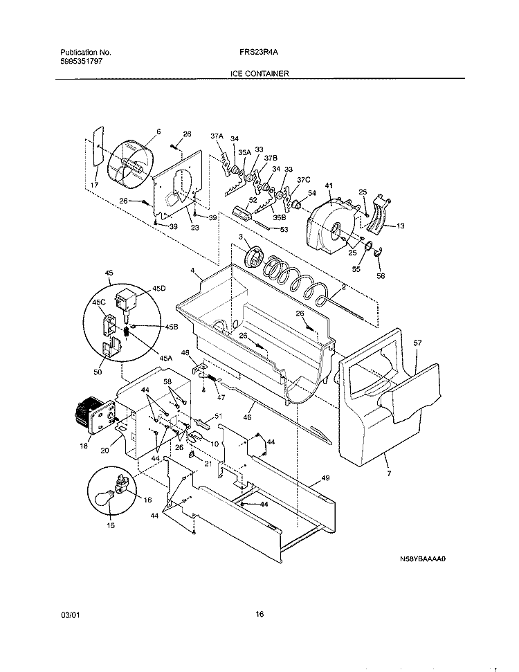 ICE CONTAINER Diagram and Parts List for FRS23R4AB0  Frigidaire Refrigerator
