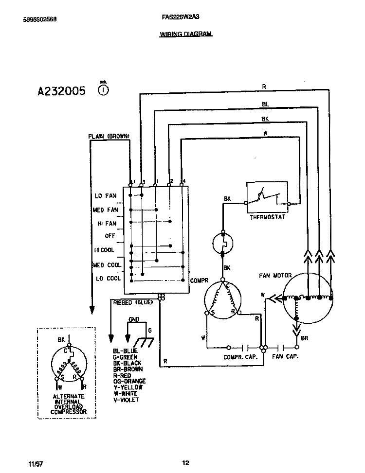 WIRING DIAGRAM Diagram and Parts List for FAS226W2A3  Frigidaire Air Conditioner