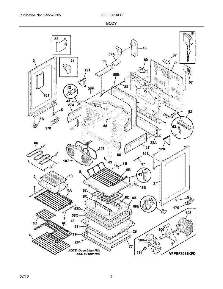 BODY Diagram and Parts List for FPEF3081KFD  Frigidaire Range