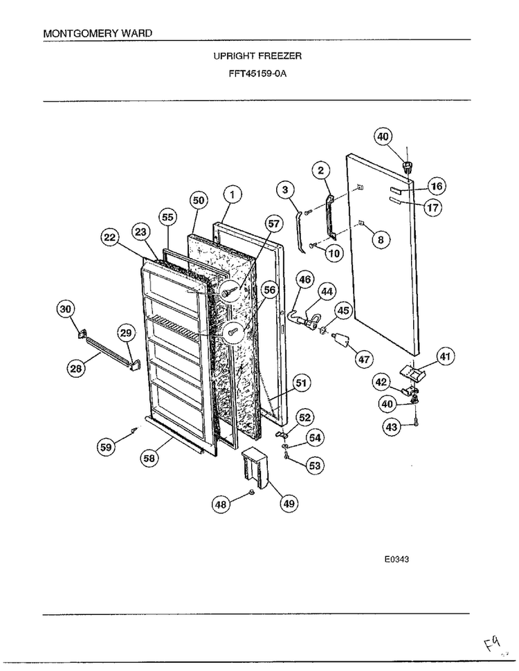 Upright Freezer Diagram and Parts List for 45159A  Frigidaire Freezer