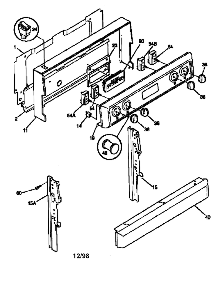 Backguard Diagram and Parts List for EF367CABB  Frigidaire Range