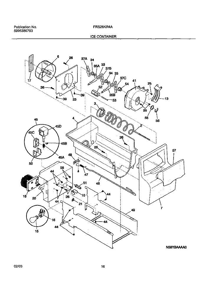 ICE CONTAINER Diagram and Parts List for FRS26KR4AB6  Frigidaire Refrigerator